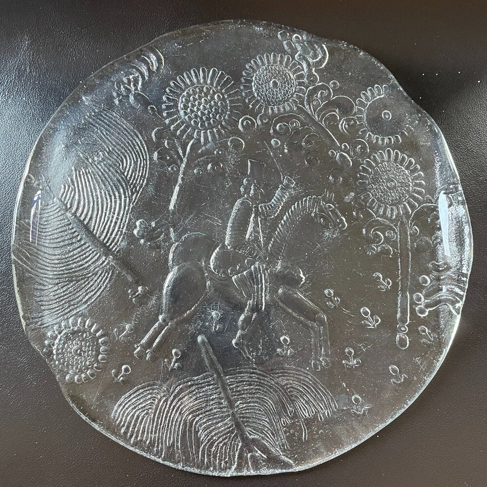 Vintage 70s Kosta Boda "Dalom" glass platter, designed by Göran Wärff